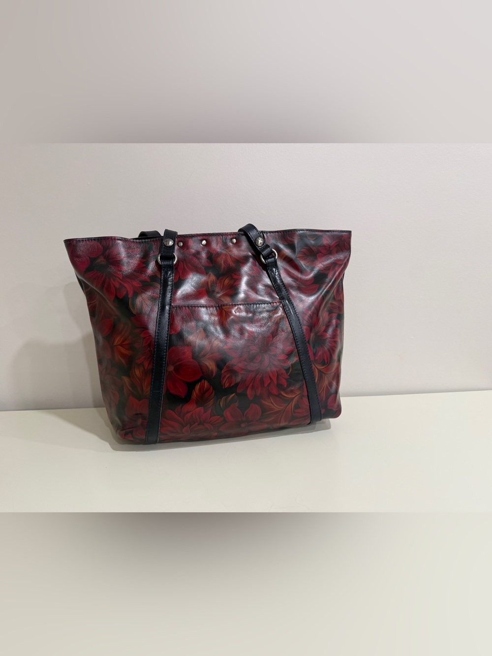 Patricia Nash Benvenuto Italian Leather Large Tote Bag Heritage Floral Burgundy - Picture 3 of 11